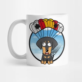 Silly dachshund dog has a broken parachute Mug